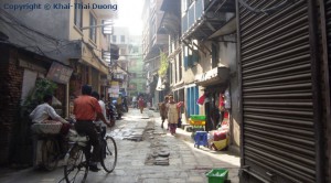 Die noch sehr traditionelle Altstadt von Kathmandu im Stadtzentrum.