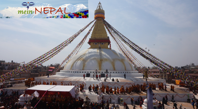 Boudhanath Stupa - Zentrum des tibetischen Buddhismus in Kathmandu, Nepal.